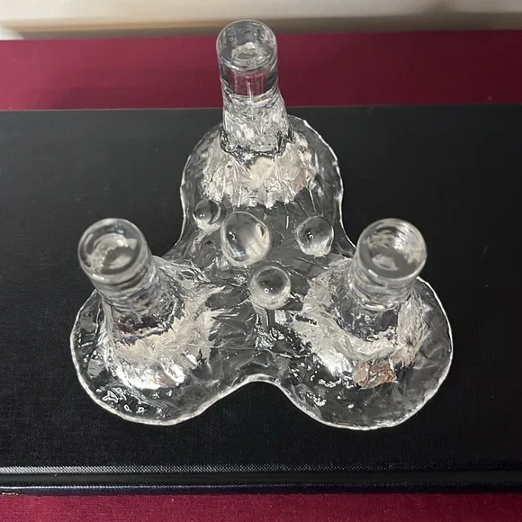 Vintage IGLOO by Kosta Boda Glass 3 Light Candlestick Holder Sweden - Picture 5 of 6